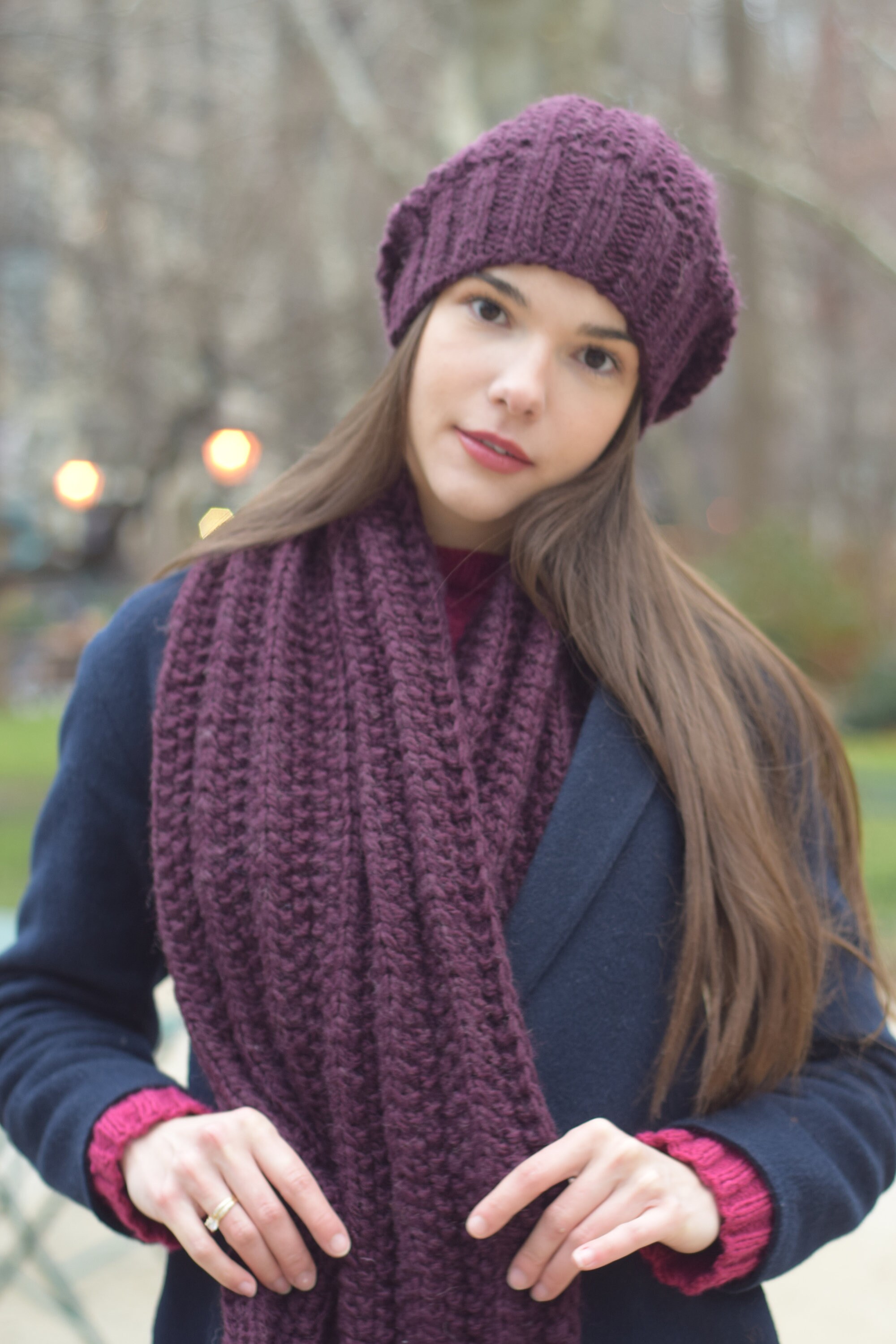 Knit Beanie Chunky Scarf Knit Set Infinity Scarf Knitted Hat Knit Wool ...