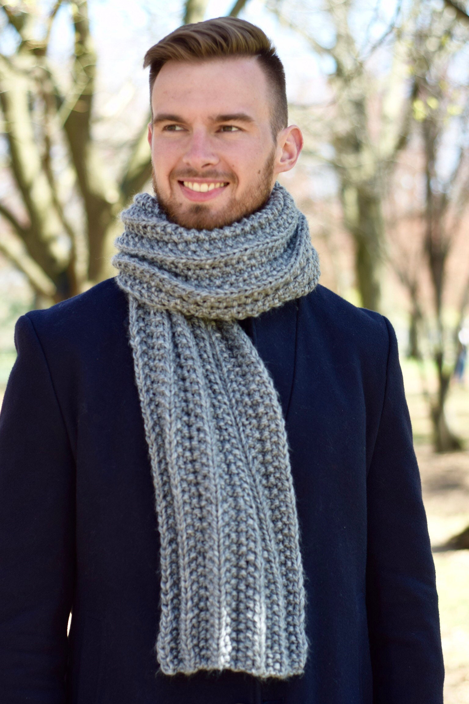 Knit Scarf for Men Wool Chunky Grey Scarf Unisex Hand Knit - Etsy
