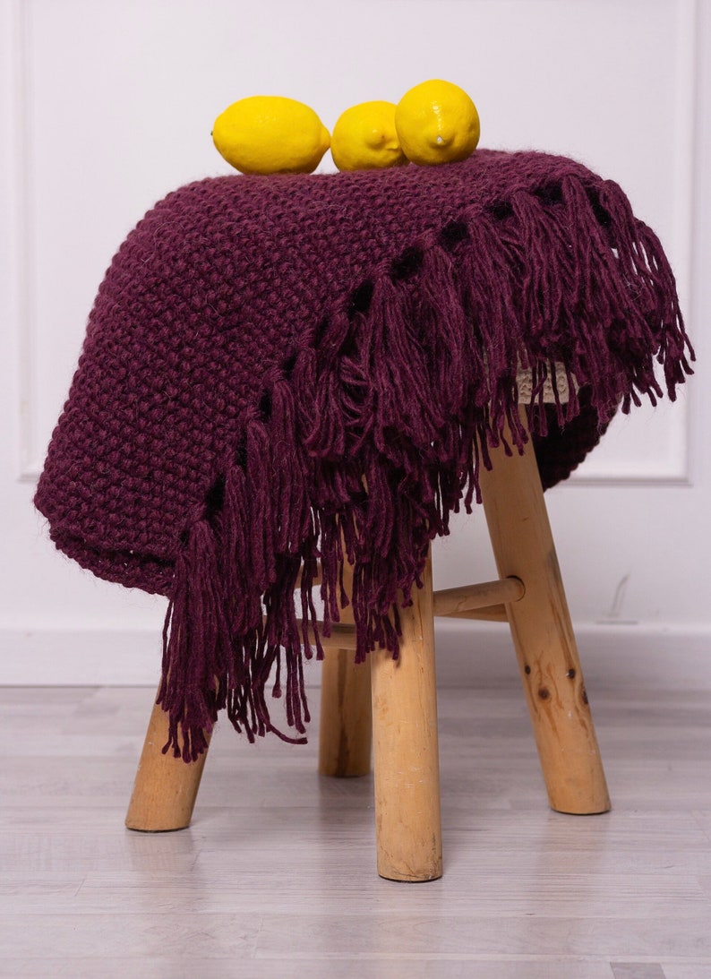 Pink Fringe Throw Hand Knit Blanket Teen Wool Pink Blanket Etsy