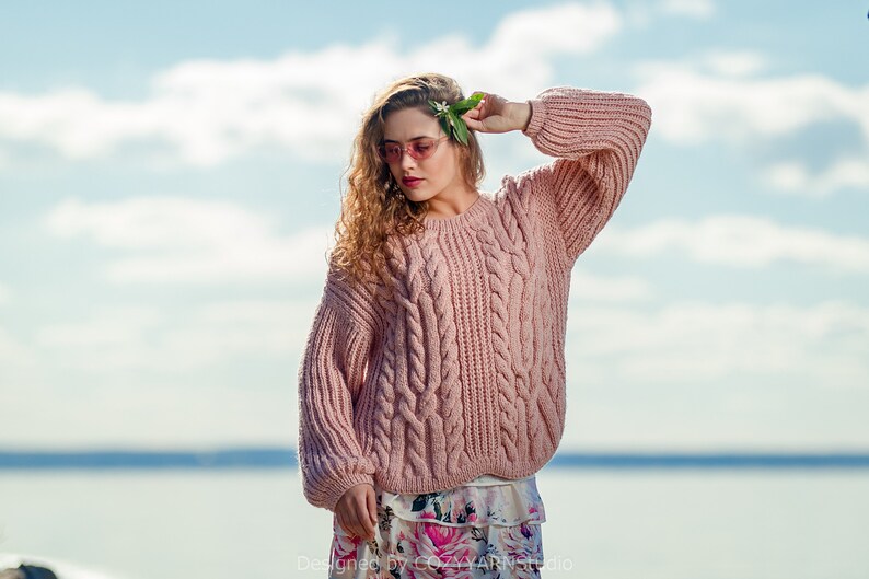 Knit Sweater Women Pink Sweater Wool Sweater Handmade Knit Pullover Warm Sweater Knit Cardigan Top Womens Clothing Knitted Warm Sweater