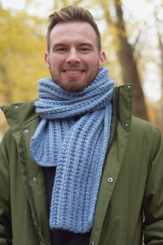 Sciarpa Uomo Invernale In Misto Lana - Lavorata A Maglia, 180x30 Cm, Blu Scuro E Arancione, Morbida E Calda