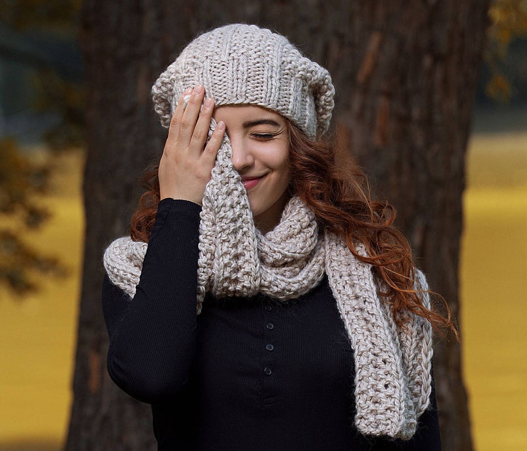 KNITTING PATTERN DIY Chunky Scarf Knit Set Infinity Scarf Oversized ...