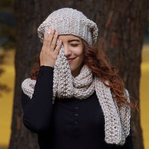 KNITTING PATTERN DIY Chunky Scarf Knit Set Infinity Scarf Oversized Knitting Hat Knit Wool Scarf Women Knit Hat Hand Knit Scarf Long Wool image 1