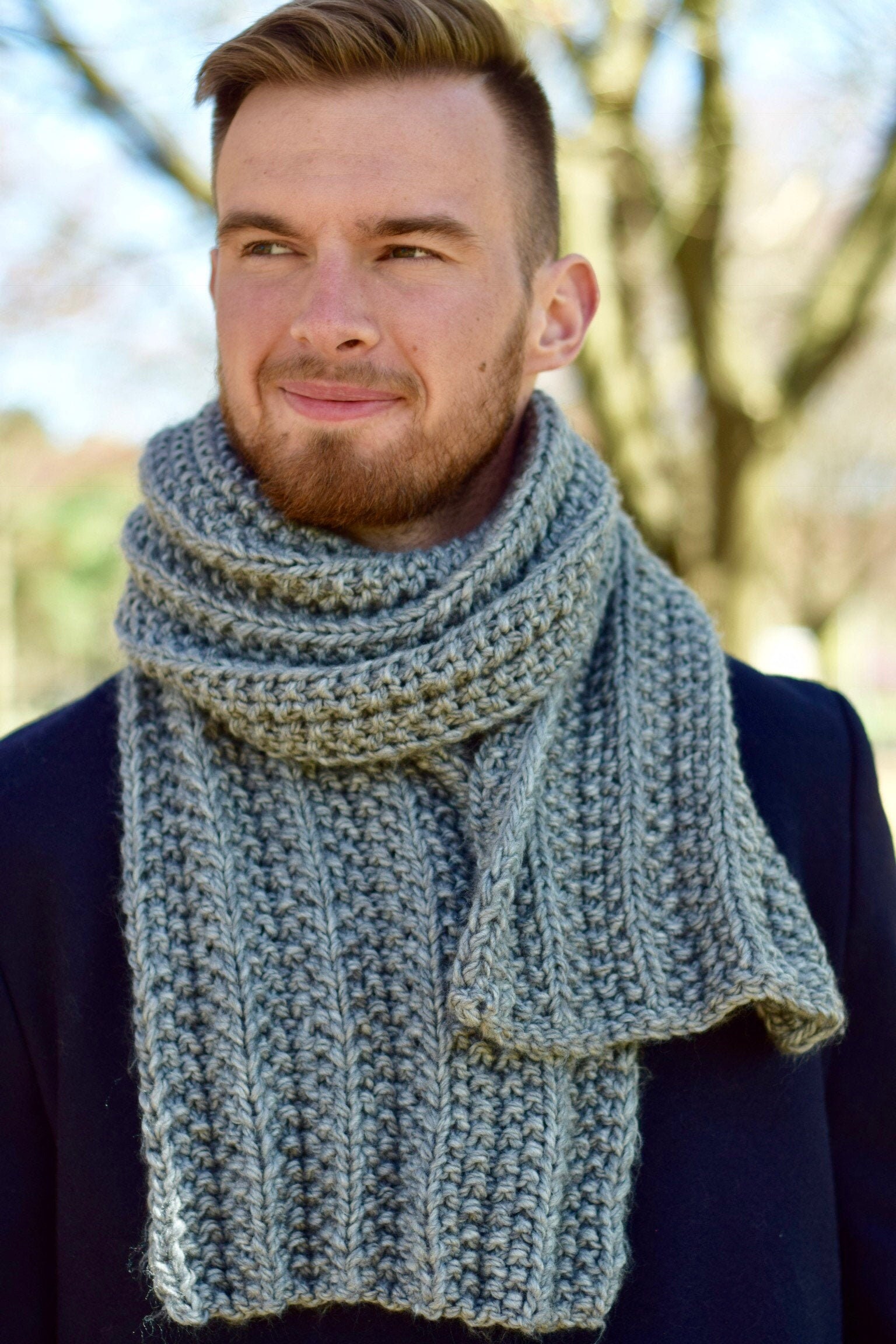 Knit Scarf for Men Wool Chunky Grey Scarf Unisex Hand Knit - Etsy
