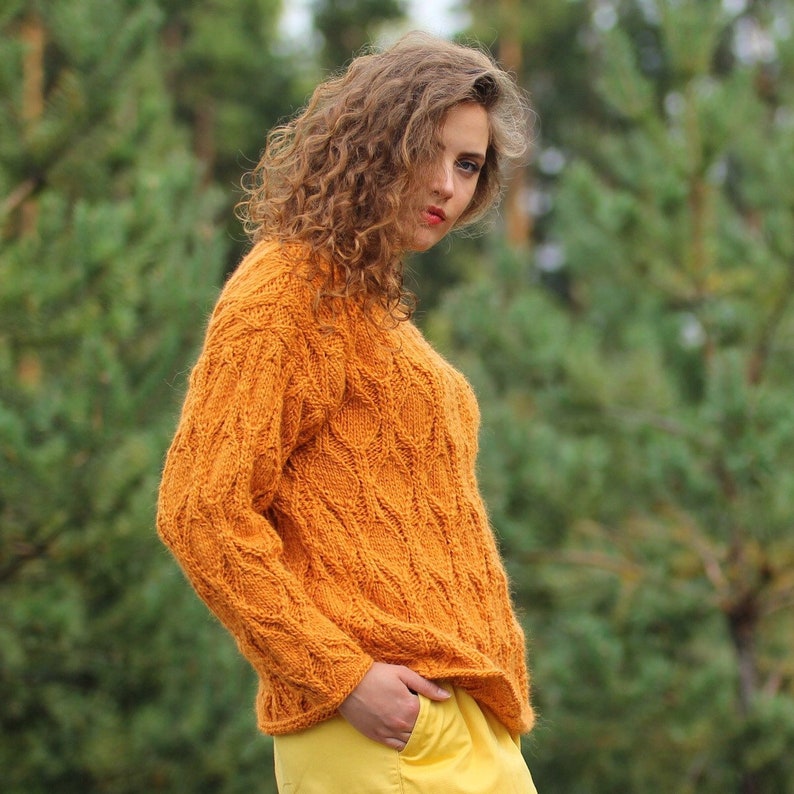 Hand Knit Sweater Women Sweater Wool Sweater Handmade Knit Pullover Warm Sweater Knit Cardigan Top Womens Clothing Knitted Warm Sweater image 1