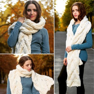 White Scarf for Women Hand Knit Scarf Unisex Chunky Merino Wool Scarf Knitted Shawl Long Scarf Oversized Knitting Big Scarf Wool Knit Scarf image 5