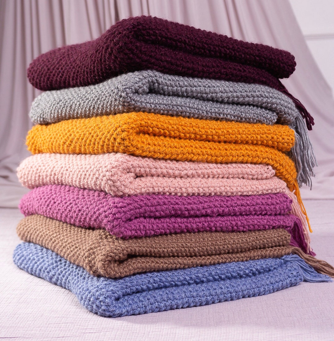 Knit Throw With Tassels Blanket Handmade Knitted Baby Throw Wool
