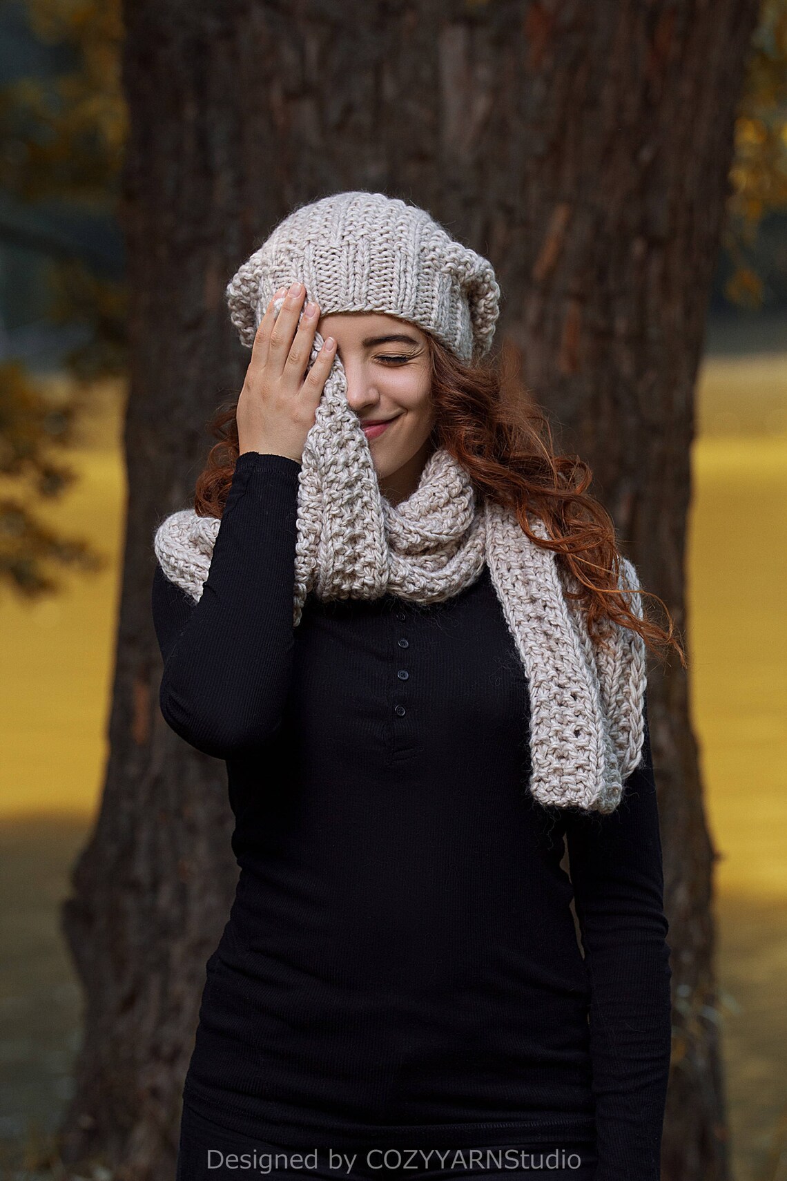 Chunky Scarf Knit Set Infinity Scarf Knit Beanie Knitted Hat Knit Wool ...