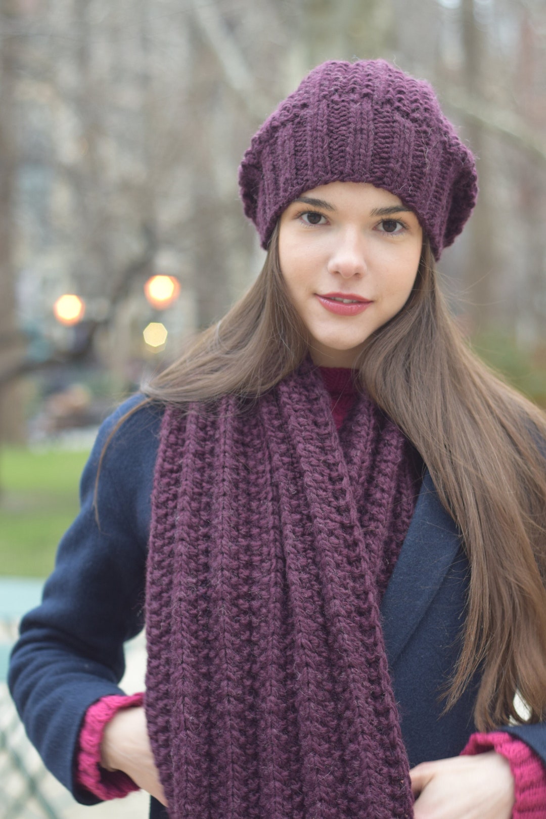 Knit Beanie Chunky Scarf Knit Set Infinity Scarf Knitted Hat Knit Wool ...