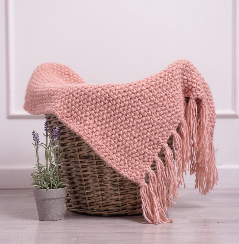 Pink Fringe Throw Hand Knit Blanket Teen Wool Pink Blanket Etsy