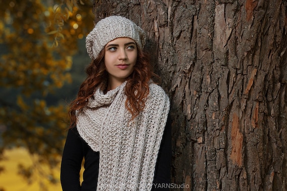 Chunky Scarf Knit Set Infinity Scarf Knit Beanie Knitted Hat  display picture 1