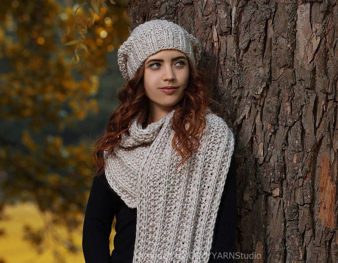 KNITTING PATTERN DIY Chunky Scarf Knit Set Infinity Scarf Oversized ...