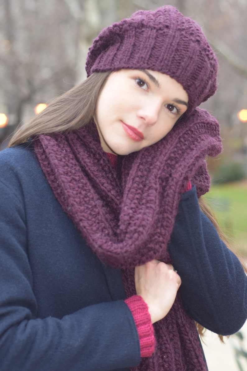Knit Beanie Chunky Scarf Knit Set Infinity Scarf Knitted Hat Knit Wool ...