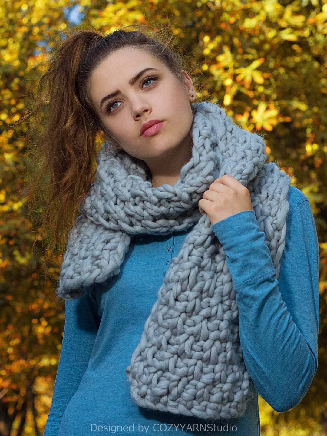 Infinity Scarf, Chunky Grey Scarf, Hand Knit Scarf Wool Shawl, Merino ...