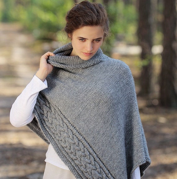 Women's Knitted Turtleneck Sweater Cape Style Poncho Coat Women S Pullover Sweater Grey One Size