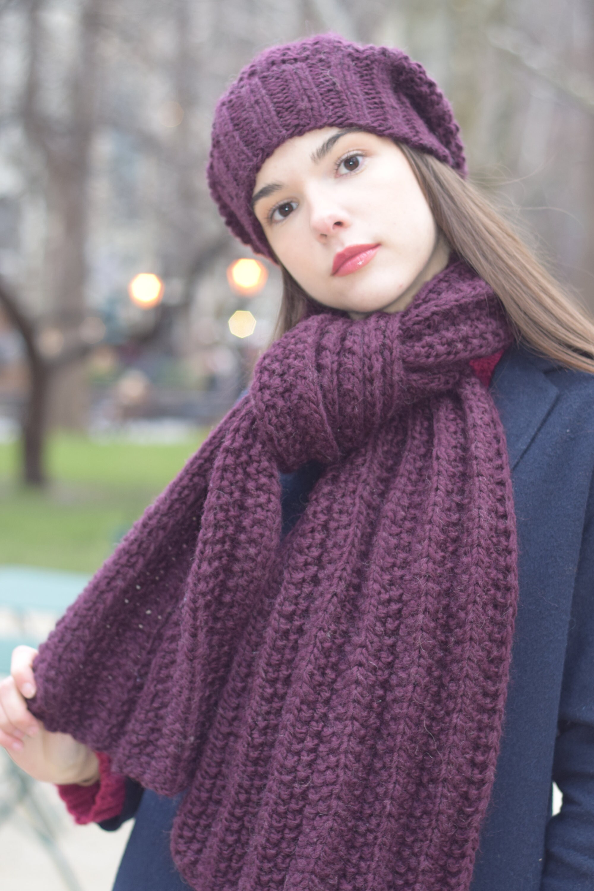 Knit Beanie Chunky Scarf Knit Set Infinity Scarf Knitted Hat Knit Wool ...