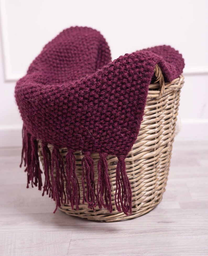 Hand Knit Blanket Fringe Throw Wool Blanket Warm Baby Blanket Etsy
