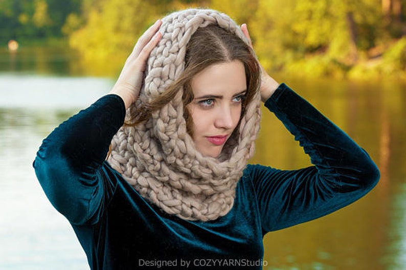 KNITTING PATTERN DIY Hooded Scarf Knit Cowl Snood Knitted Neck Warmer ...