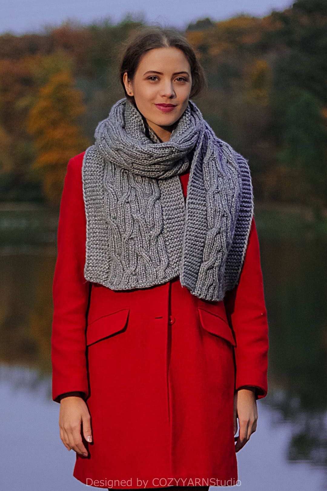 Chunky Grey Scarf Unisex Wool Hand Knit Infinity Scarf Oversized ...