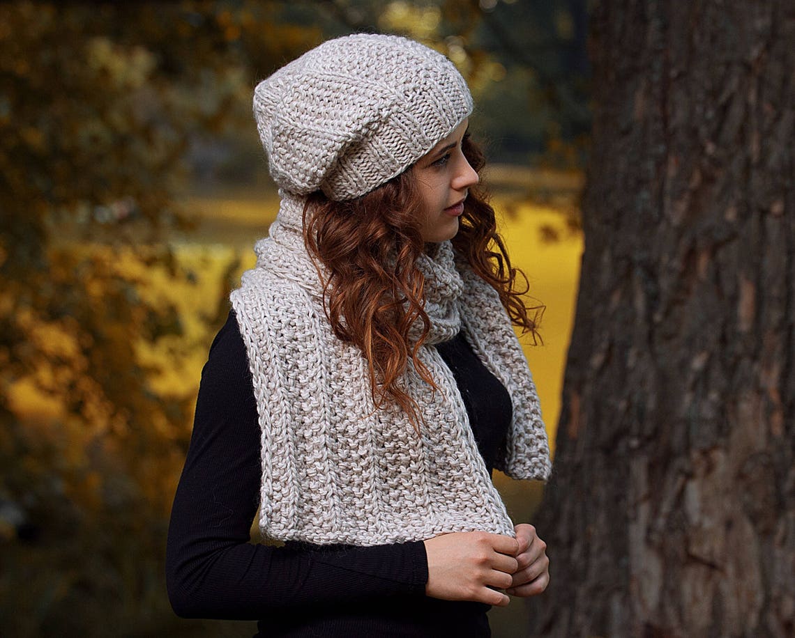 KNITTING PATTERN DIY Chunky Scarf Knit Set Infinity Scarf Oversized ...