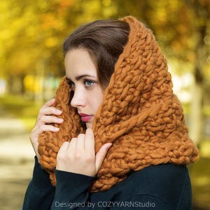 Hand Knit Scarf Loop Chunky Knit Scarf Merino Wool Wrap Hood Oversized Knitting Scarf Handmade Infinity Scarf Long Knitted Neck Warmer Wrap