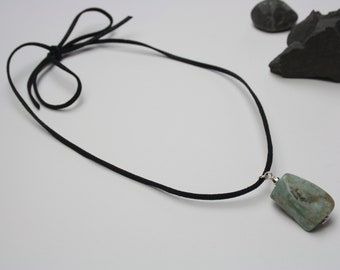 Amazonite genuine gemstone pendant necklace on suede cord