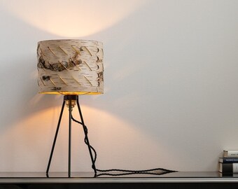 Table lamp Floor lamp made of birch bark - LINE PATTERN - MOYA Birch Bark
