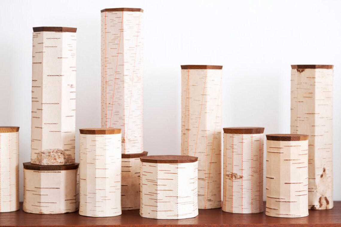 Set of 3 cans made of birch bark storage box made of birch Etsy