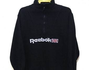 Vintage 90s Reebok pullover half zipper sweatshirt big logo hip hop  M size black colour