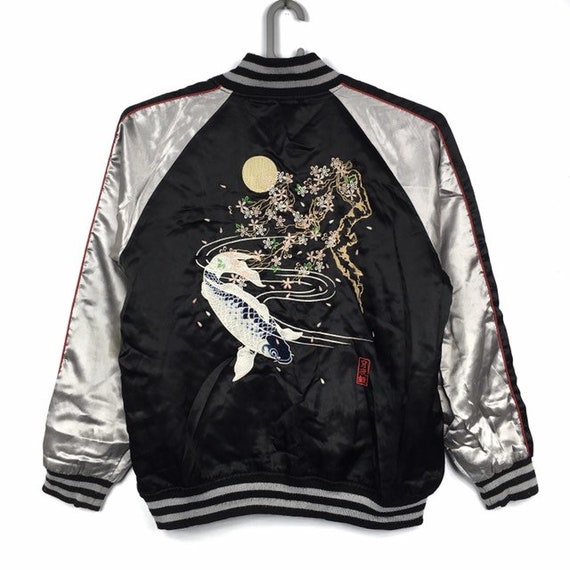 Koi fish embroidered japan Souvenir Sukajan satin
