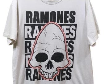 90s Ramones punk band T-shirt white colour L size