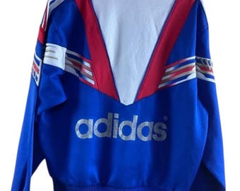 Vintage 80s Adidas Track Jacket Made in Japan Blue Colour M Size