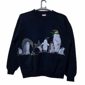 Vintage 90s Penguin Family Potrait crewneck jumper sweatshirt XL size Black colour