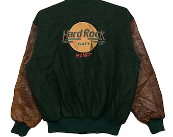 Vintage Hard Rock Cafe Banff Canada Varsity Leather Sleeve Large
