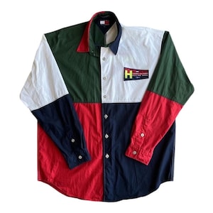Vintage 90s Tommy Hilfiger Sailing Gear colour Block Button up XL size
