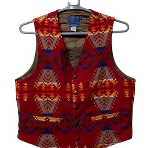80s Pendleton wool Aztec navajo native mexico blanket workwear vest jacket size 42