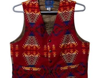 Chaleco de trabajo de lana Pendleton de los años 80, estilo azteca, navajo, nativo mexicano, talla 42