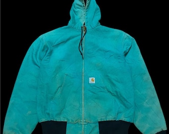 Chaqueta con capucha de lona Carhartt vintage, color verde, con cremallera completa