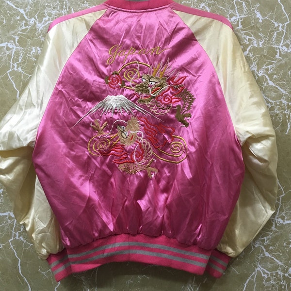 80s Dragon japan Souvenir Sukajan satin yokosuka embroidery dragon souvenir jacket M size