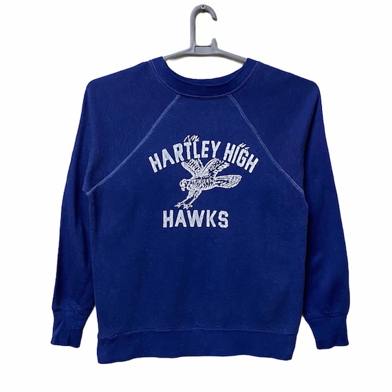 Vintage 70s Hartley High Hawks sweatshirt blue col