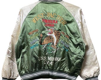 RARE! 90s houston 別珍 souvenir jacket 90s Houston Sukajan Japan Souvenir Jacket Dragon Embroidery - Etsy