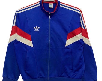 Vintage 80s Adidas track jacket made in japan blue colour M size