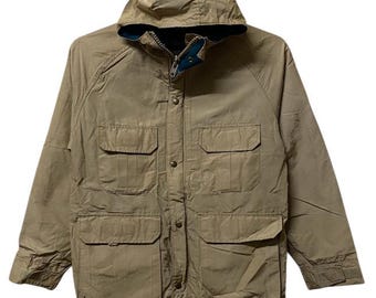 Vintage 80s Woolrich Chore  hunting hoodie jacket brown colour made in usa
