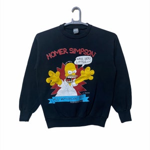 Vintage 90s The Simpsons Sweatshirt Homer Simpson All American Dad cartoon retro tv show Black colour M size