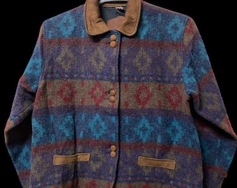 Vintage LL bean Native wool Aztec navajo mexico blanket jacket wool medium women jackets