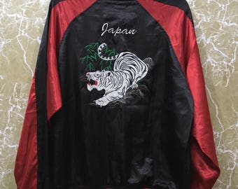 Vintage White Tiger japón souvenir Sukajan sateen yokosuka bordado dragón chaqueta de recuerdo tamaño XL