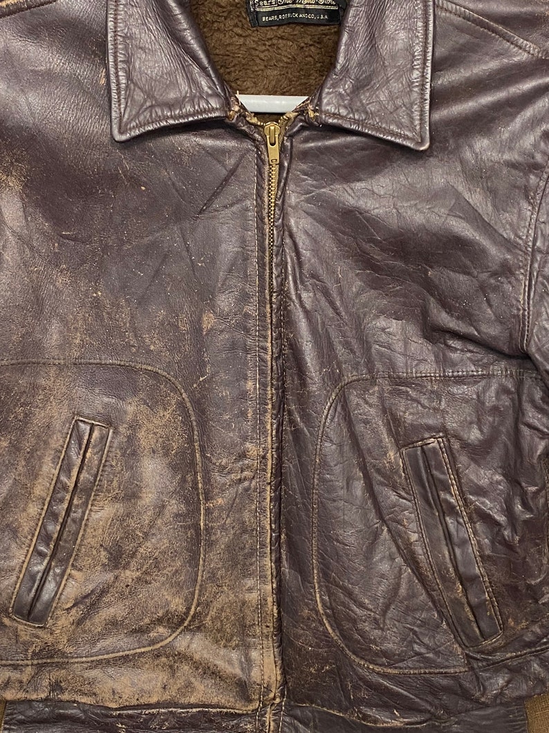 Vintage 50s Sears Oakbrook Sportswear horsehide flight bomber motorcycle leather Jacket made in usa image 4