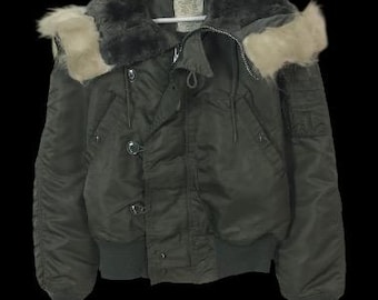 Large 80s N-2B Flight Jacket / Split Hood Cropped Parka Army Air