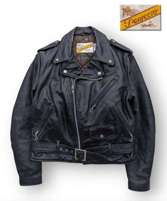 Vintage 80s Schott Perfecto Leather Racer Jacket Saiz 40 - Etsy Israel