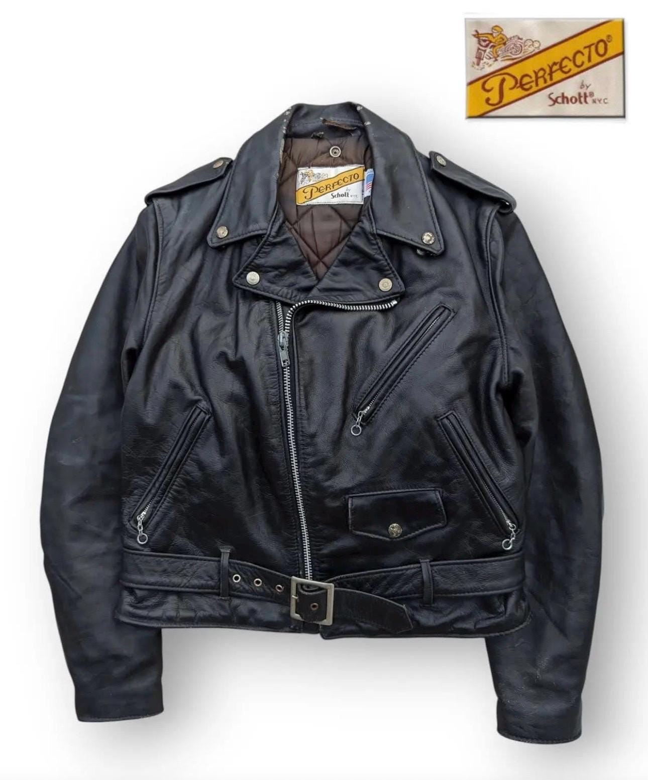 Vintage 80s Schott Perfecto Leather Racer Jacket Saiz 40 - Etsy Israel